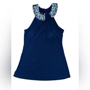 INC Y2K Small tank top Blue liberty star halter top rhinestone evening stretch